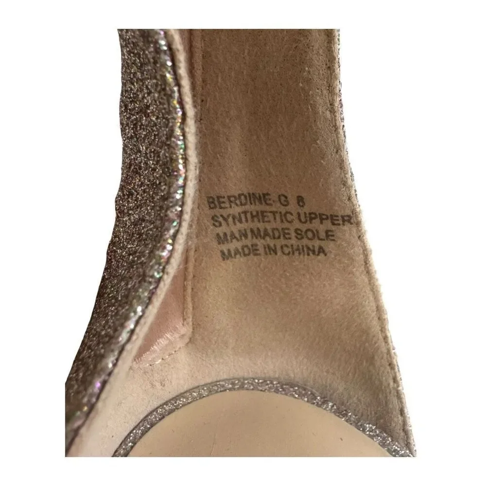 Bebe Berdine Ankle-Strap Stiletto Heel Sandals Pink Blush Metallic Glitter Size